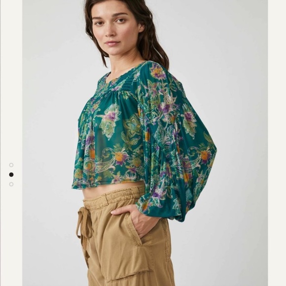 Free People Up For Anything Blouse in Emerald Combo, Size Small - Picture 9 of 17